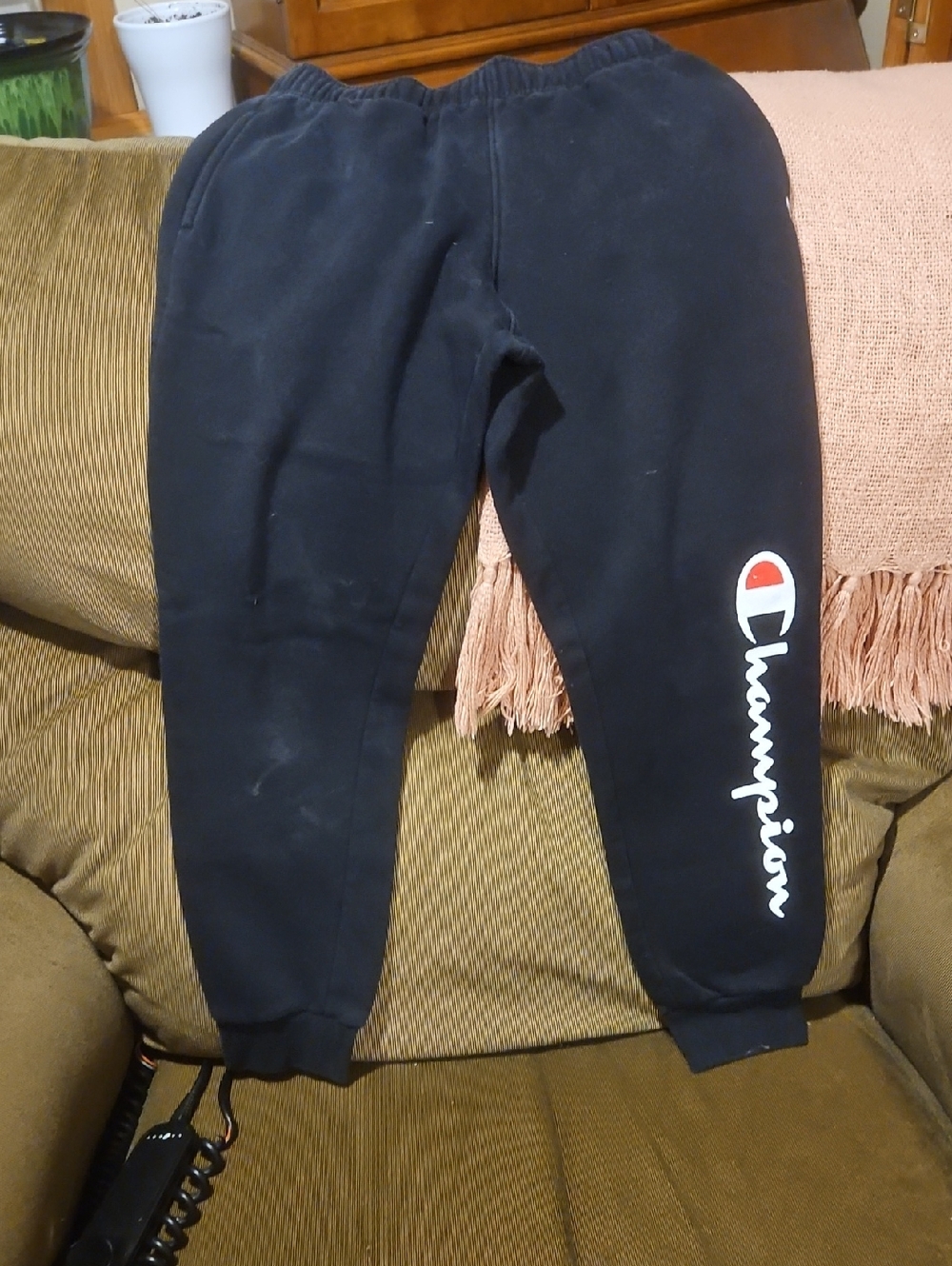 Champion Kids Black Joggers with White Script and Red Accent